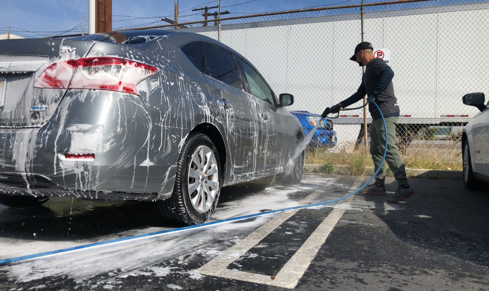 Mobile wash setup at a customer location